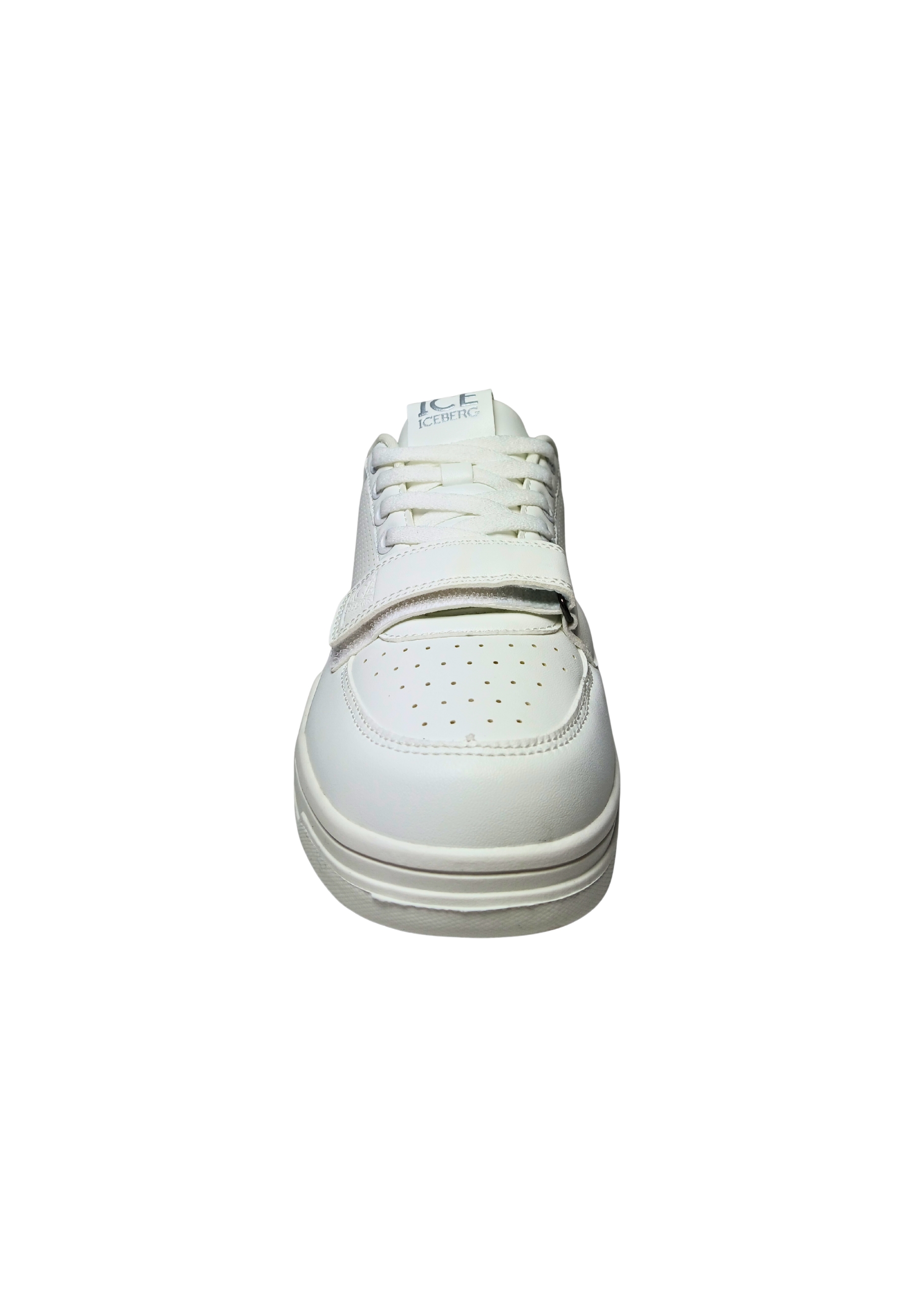 Shoes Adult unisex Iceberg White color. Leather upper, perforated details, closure with laces, additional Velcro strap.
