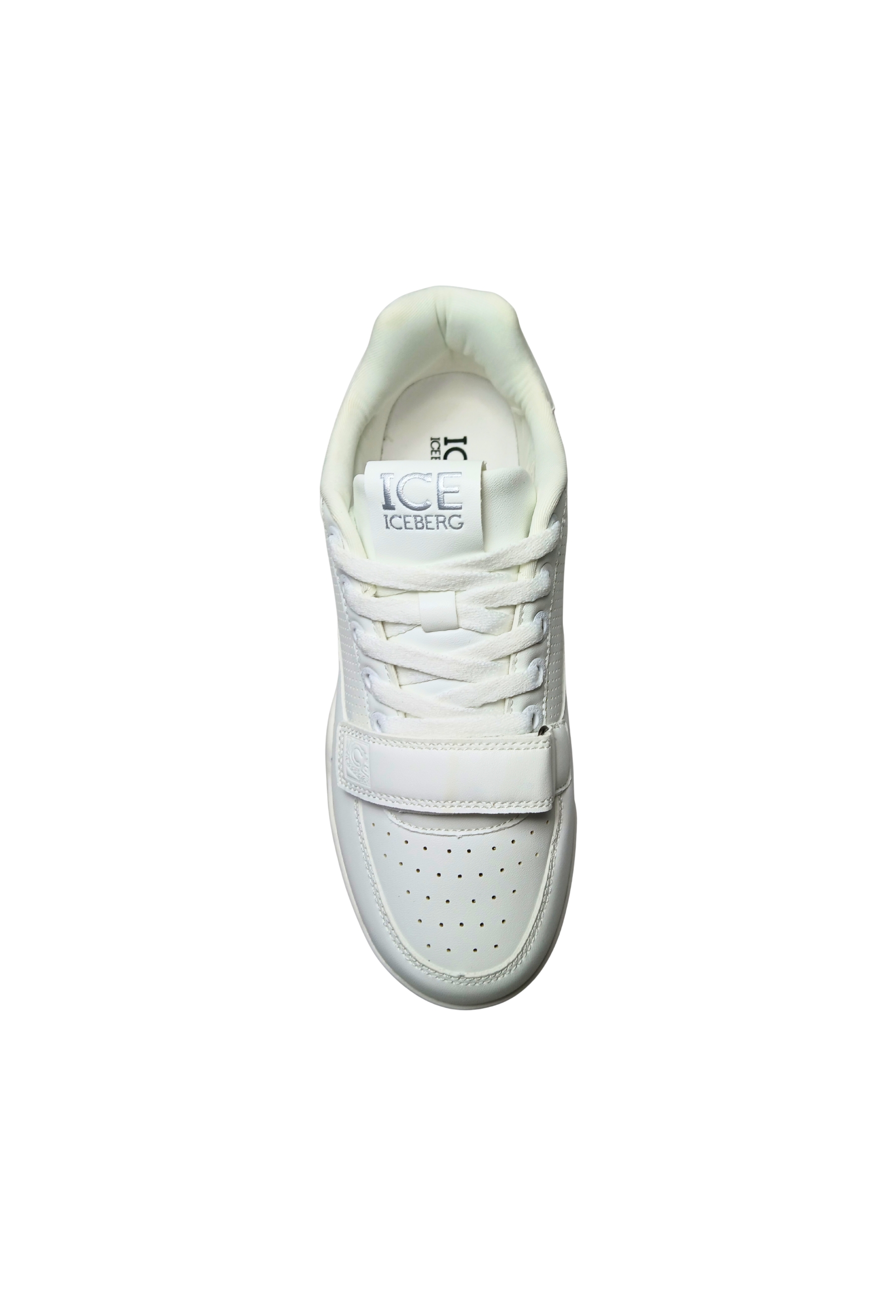 Shoes Adult unisex Iceberg White color. Leather upper, perforated details, closure with laces, additional Velcro strap.