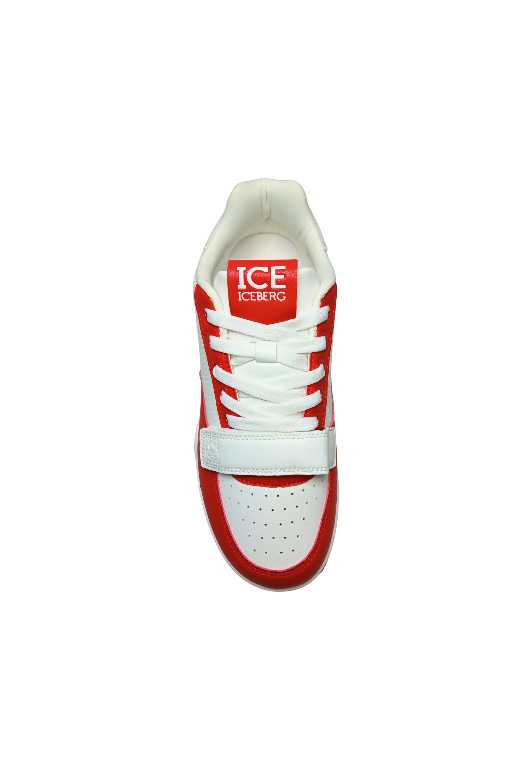 Shoes Adult unisex Iceberg White and red. Leather upper, perforated details, closure with laces, additional Velcro strap.