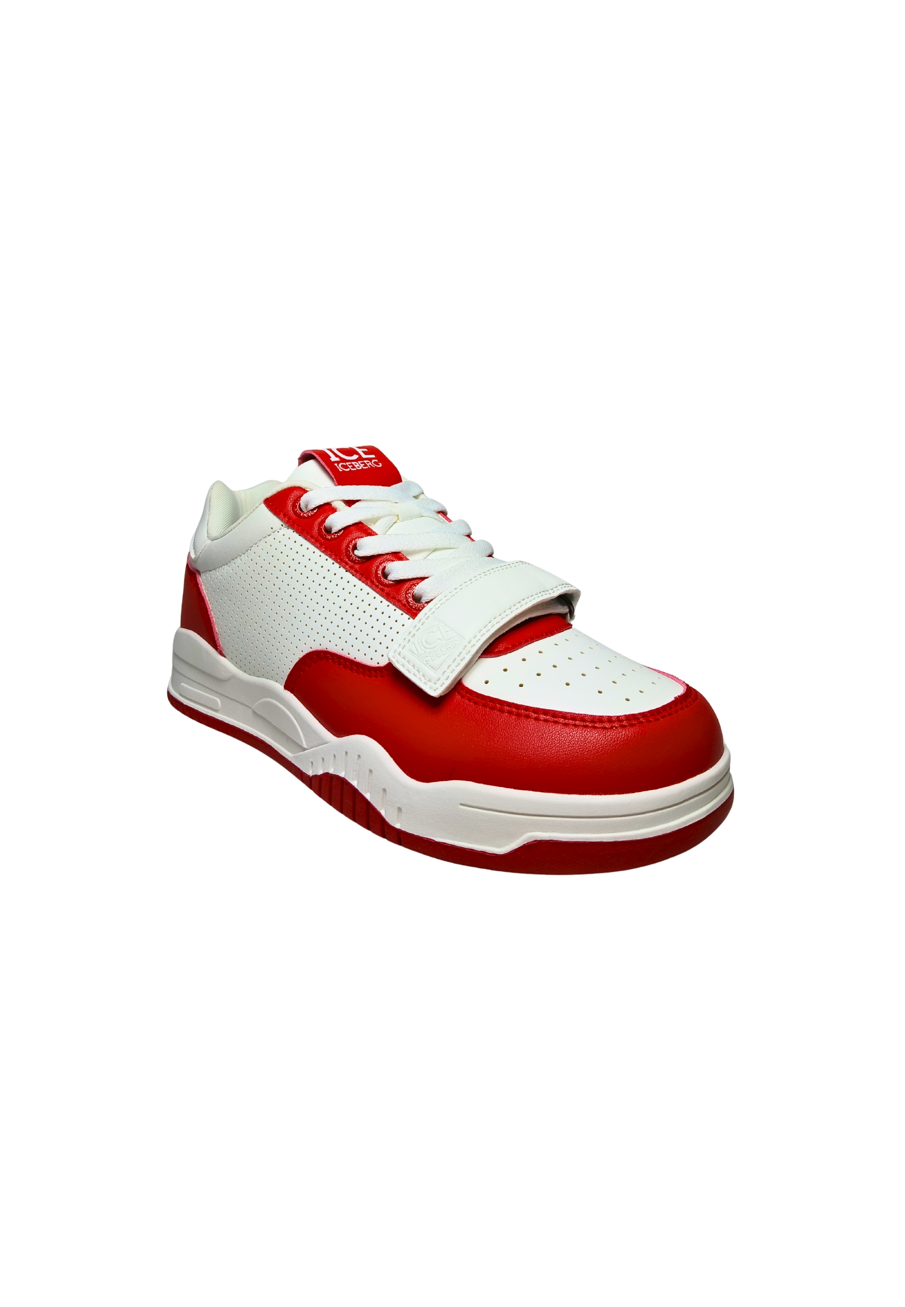 Shoes Adult unisex Iceberg White and red. Leather upper, perforated details, closure with laces, additional Velcro strap.