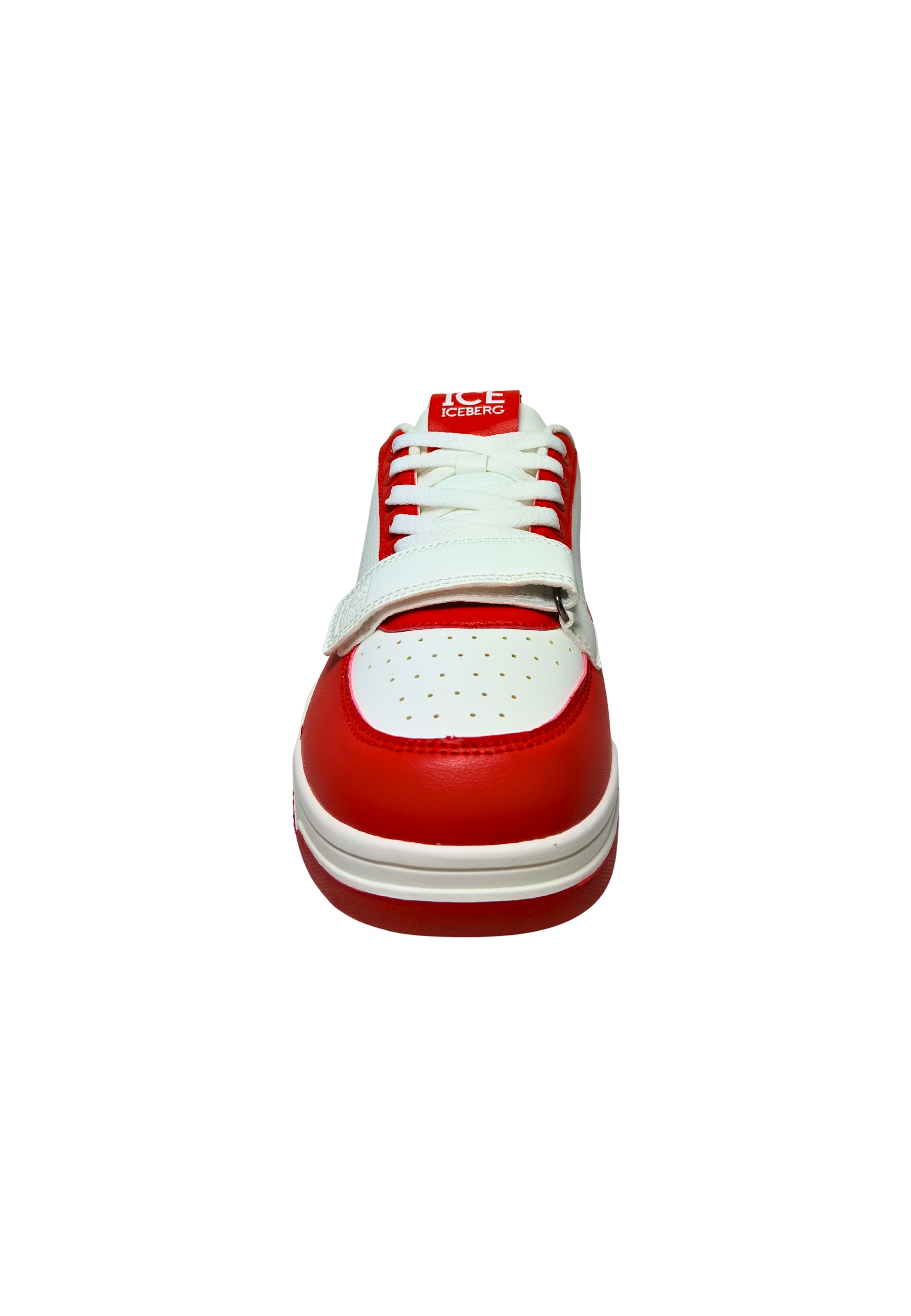 Shoes Adult unisex Iceberg White and red. Leather upper, perforated details, closure with laces, additional Velcro strap.