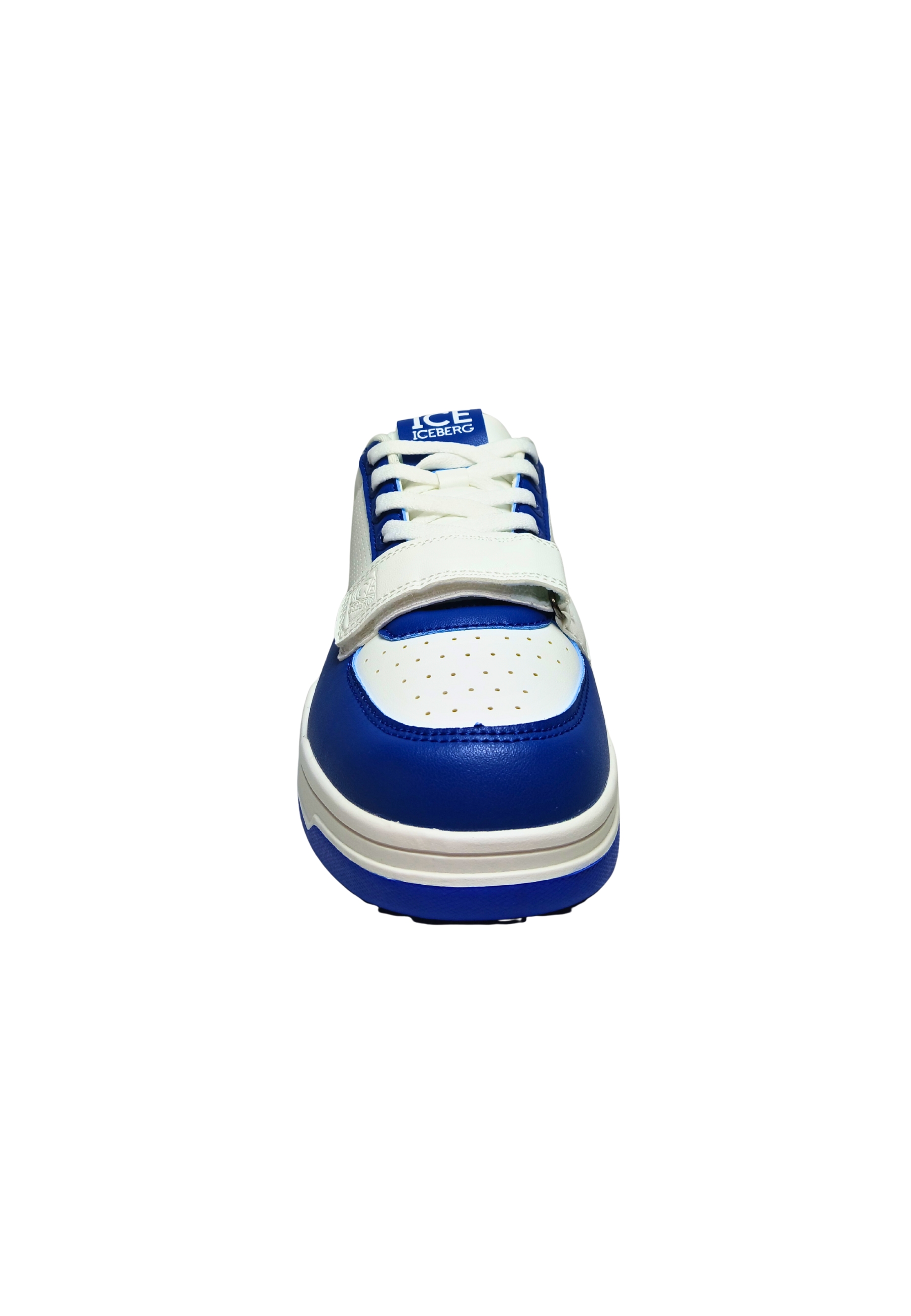 Shoes Adult unisex Iceberg White and blue. Leather upper, perforated details, closure with laces, additional Velcro strap.