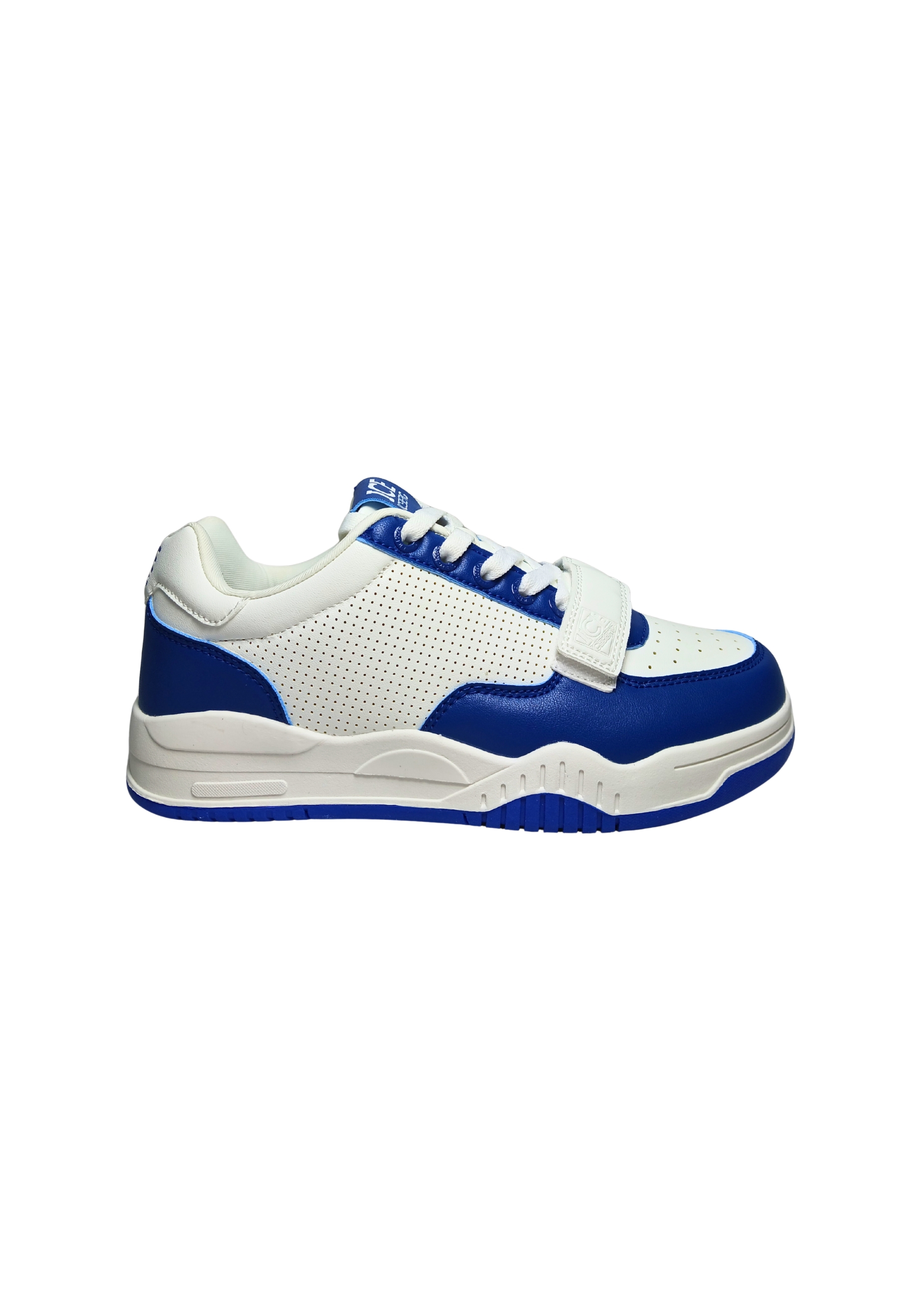 Shoes Adult unisex Iceberg White and blue. Leather upper, perforated details, closure with laces, additional Velcro strap.