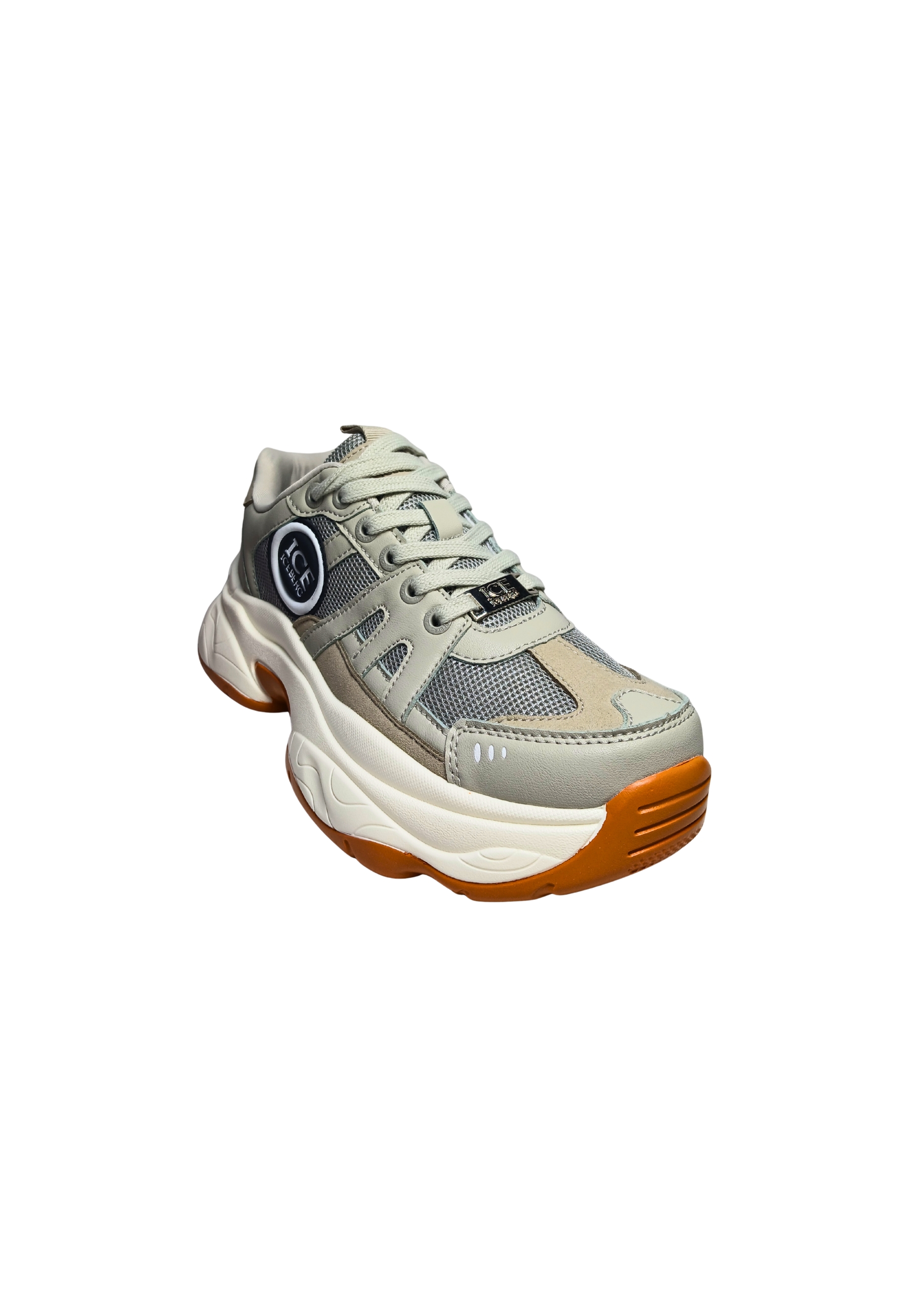 Shoes Adult unisex Iceberg Sports beige sneakers. Side logo, laces closure.