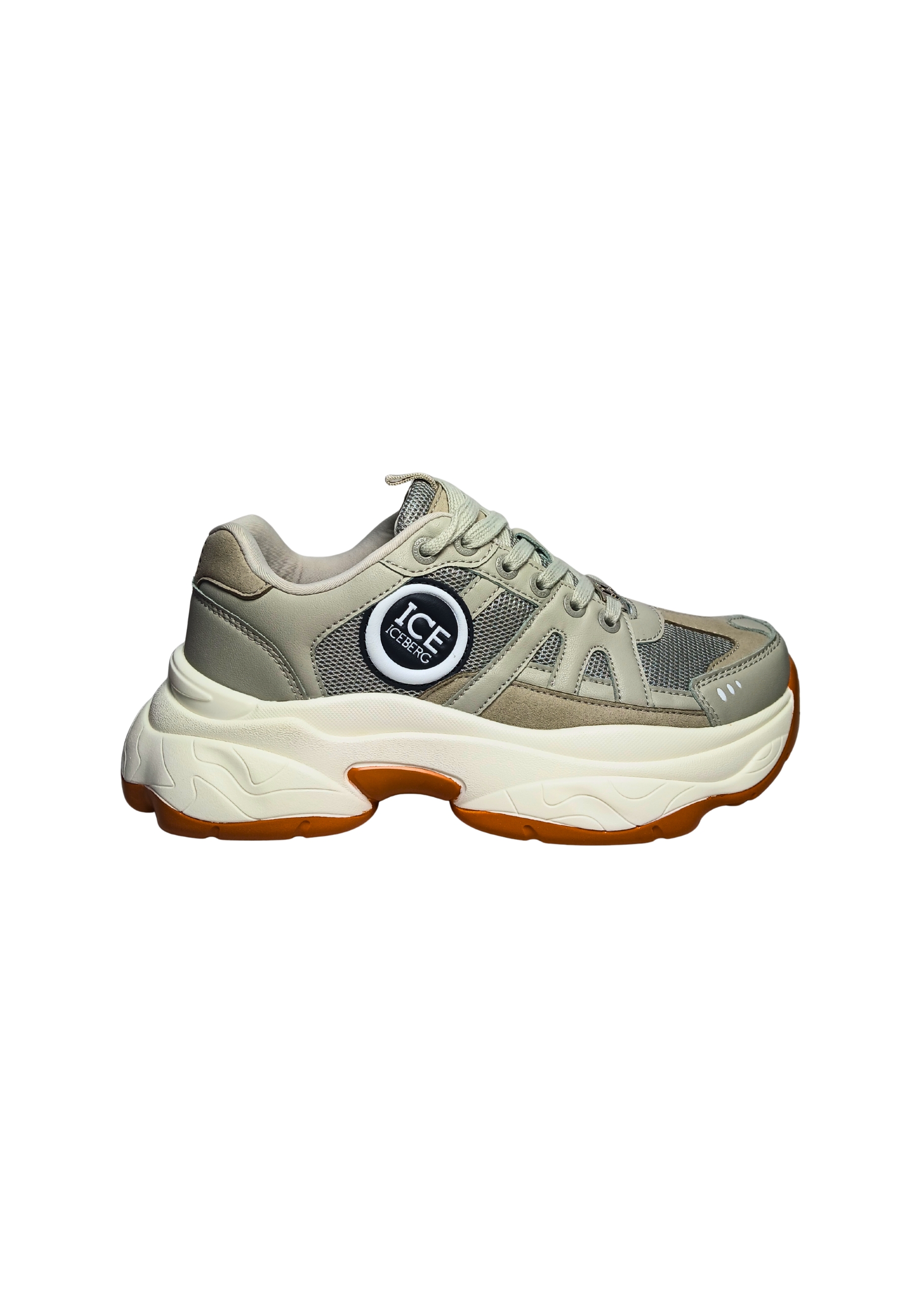 Shoes Adult unisex Iceberg Sports beige sneakers. Side logo, laces closure.