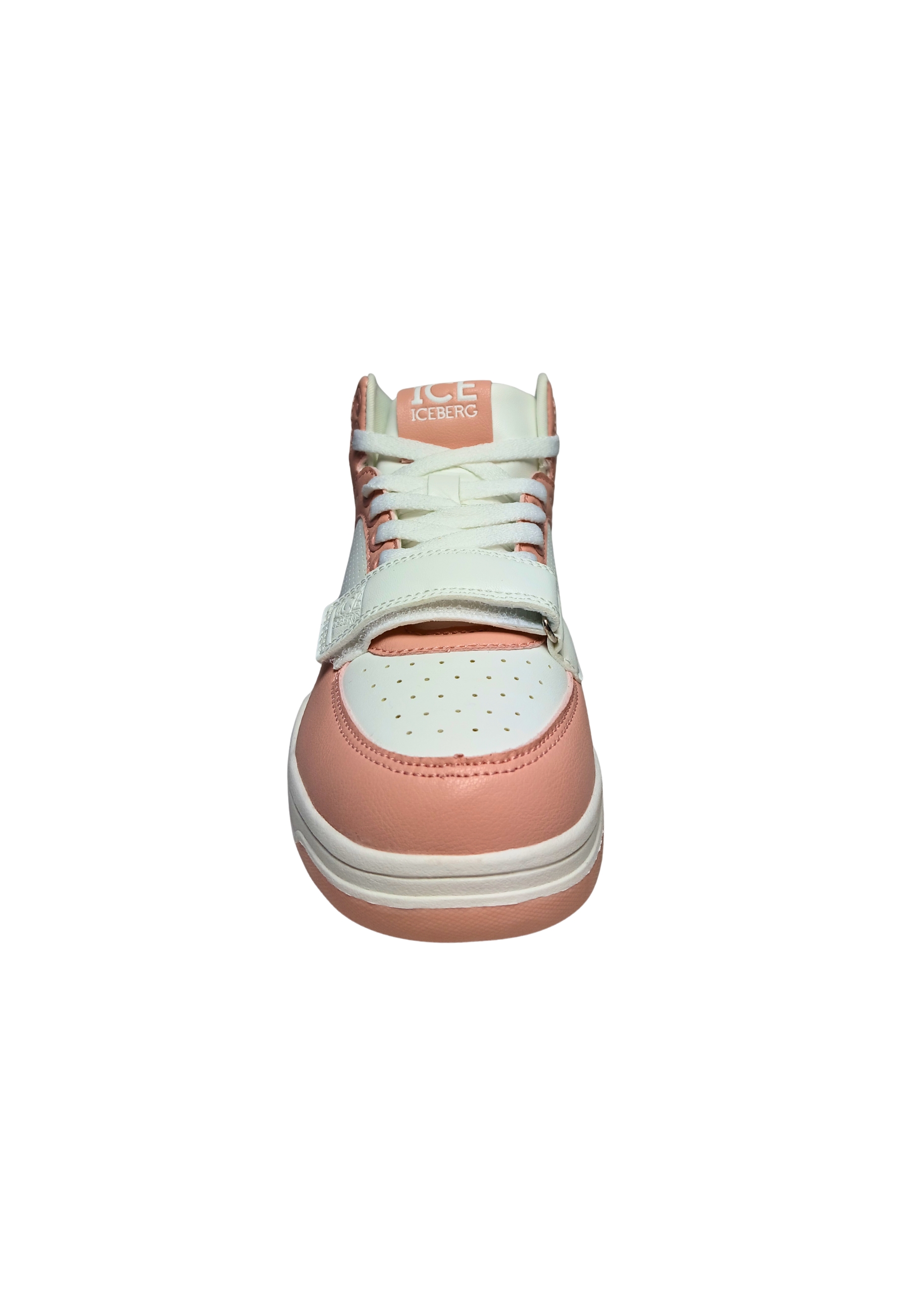Shoes Adult unisex Iceberg White and pink. Leather upper, perforated details, closure with laces, additional Velcro strap.