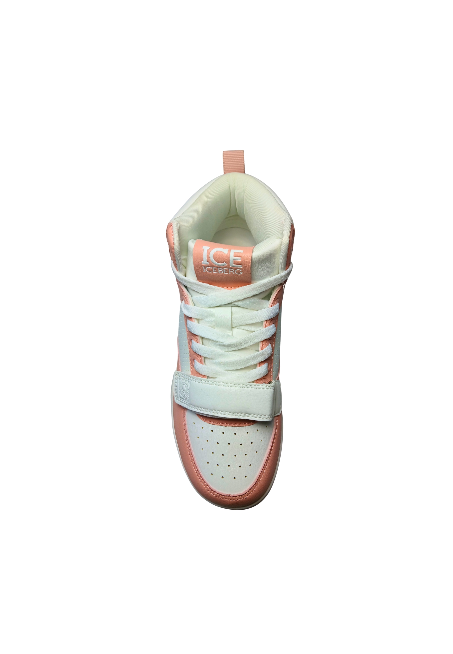 Shoes Adult unisex Iceberg White and pink. Leather upper, perforated details, closure with laces, additional Velcro strap.