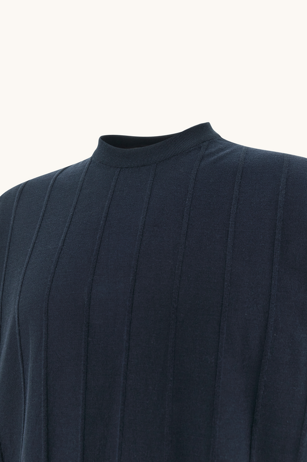 maglia girocollo in cotone piuma con dettagli in lino uomo blu