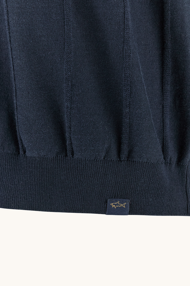 maglia girocollo in cotone piuma con dettagli in lino uomo blu