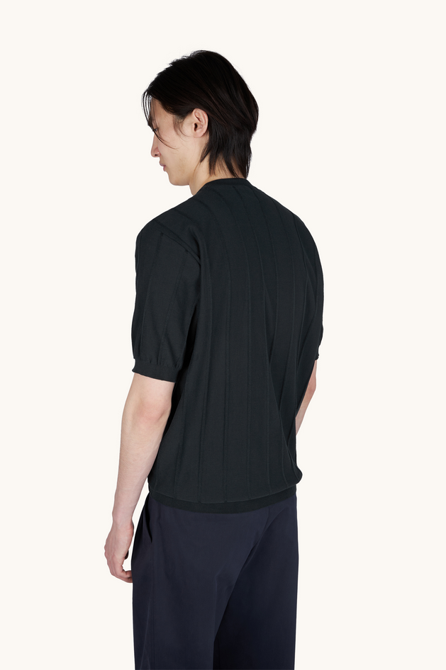 maglia girocollo in cotone piuma con dettagli in lino uomo blu