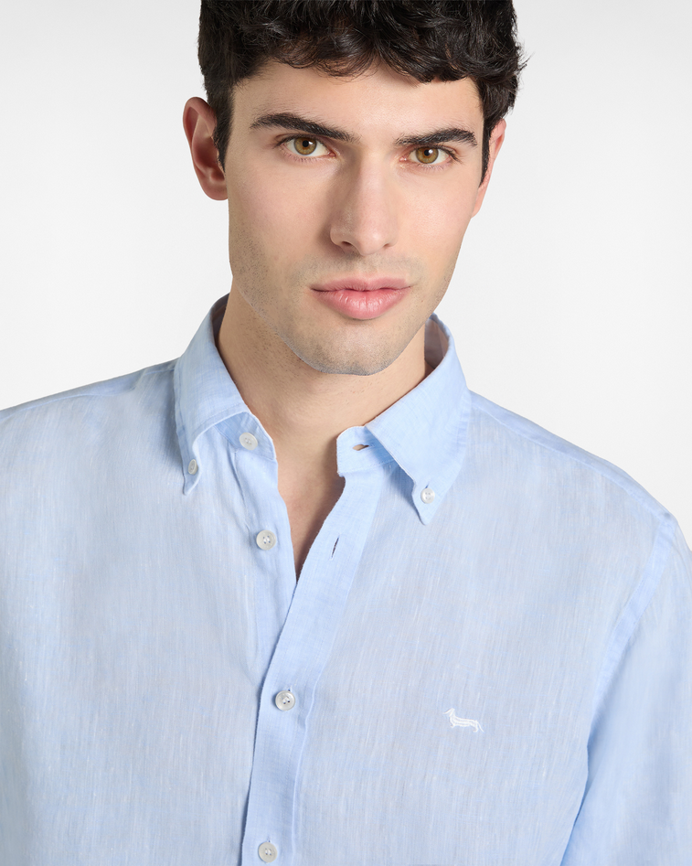 camicia in puro lino regular fit uomo celeste