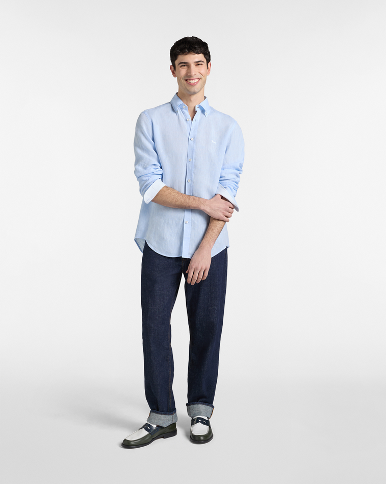 camicia in puro lino regular fit uomo celeste
