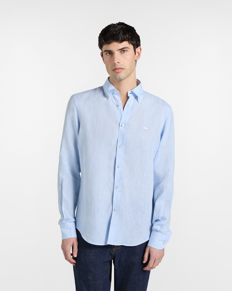 camicia in puro lino regular fit uomo celeste
