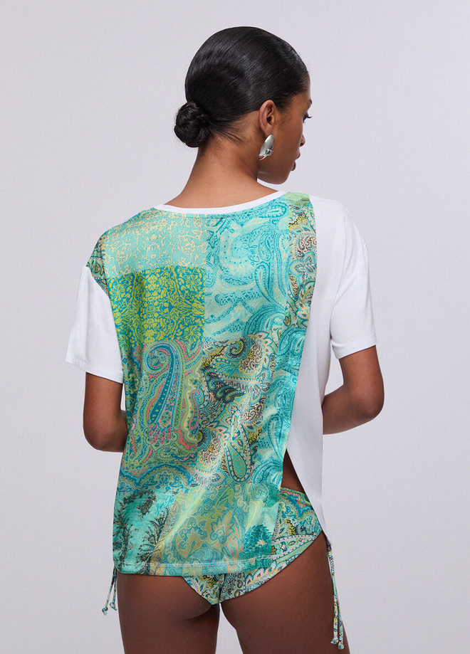 camiseta con inserción mujer blanca verde agua