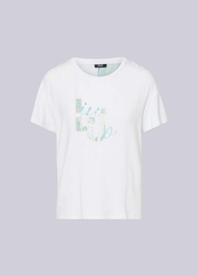 camiseta con inserción mujer blanca verde agua
