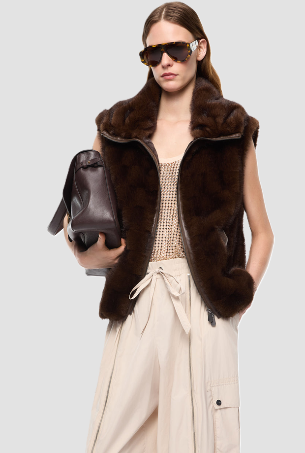 vest simil-pelliccia frau braun