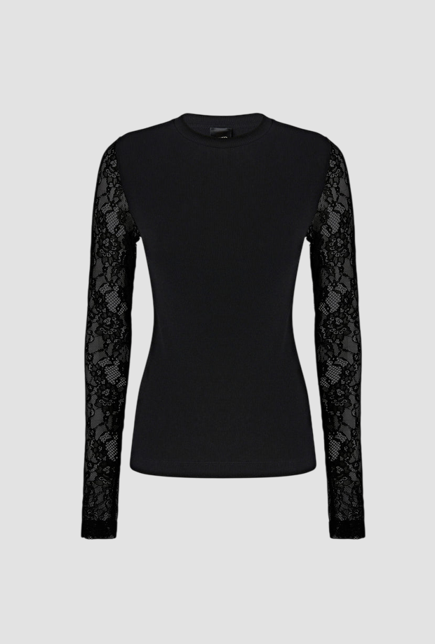 maglia con maniche in pizzo donna nero