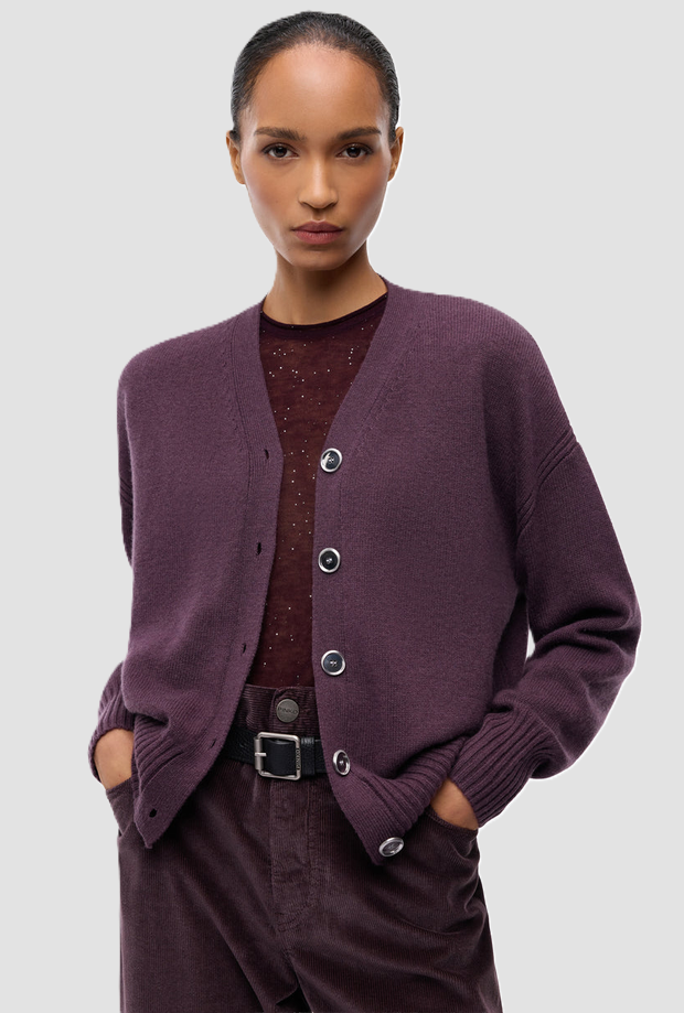 Cardigan in gemischter Wolle lila Frau