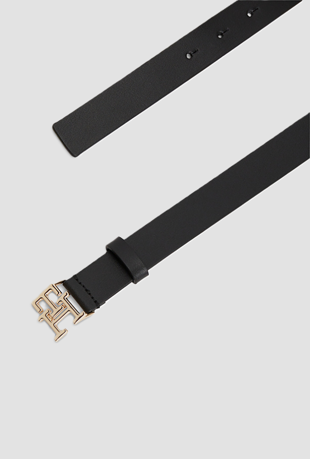 cintura in pelle con logo th da donna nero
