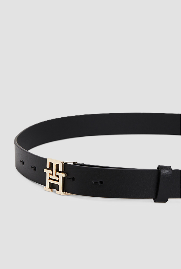 cintura in pelle con logo th da donna nero
