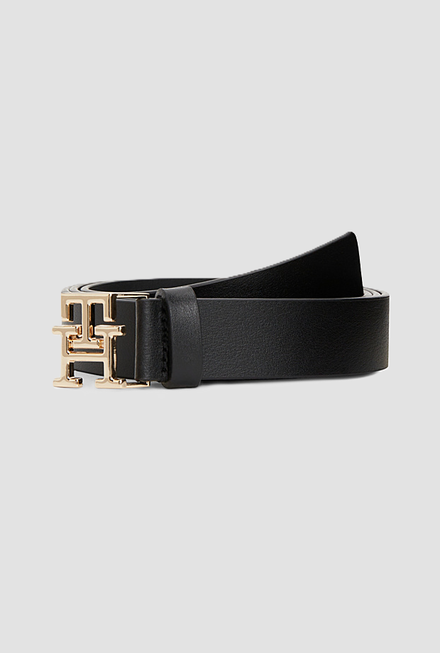 cintura in pelle con logo th da donna nero