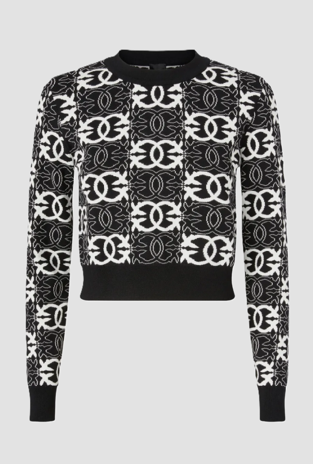 maglia cropped love birds donna nero-bianco