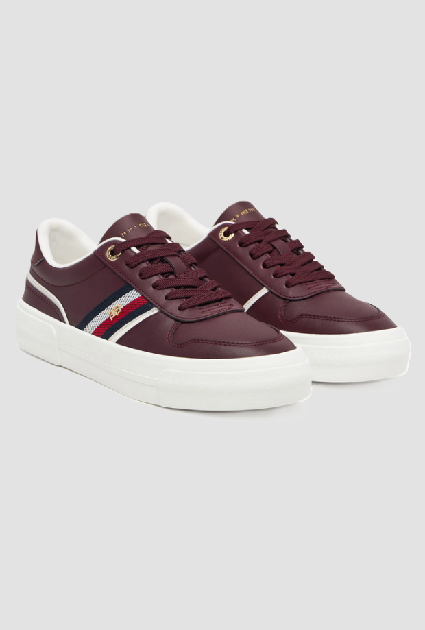 zapatos de cuero con mujer de plataforma burgundy