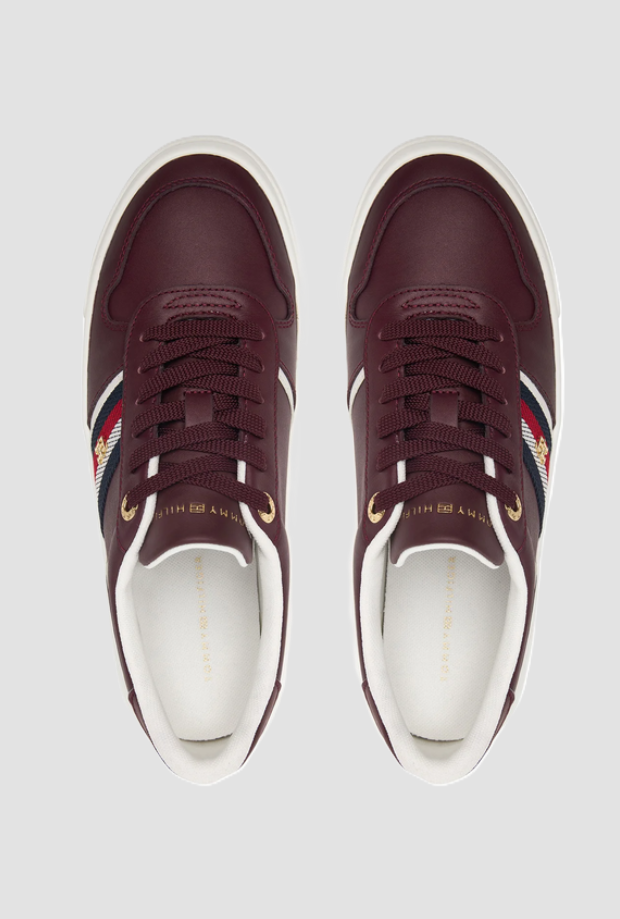 zapatos de cuero con mujer de plataforma burgundy