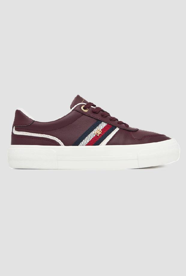 zapatos de cuero con mujer de plataforma burgundy