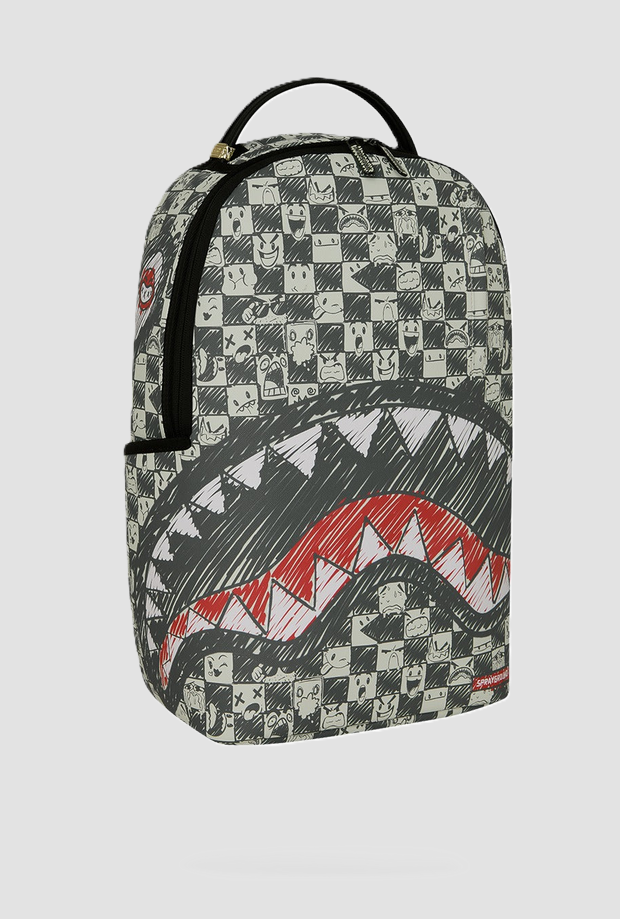 mochila con chequeo gráfico unisex blanco-negro