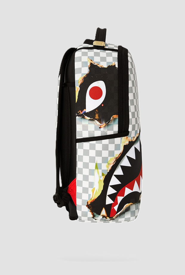 zaino checkered shark & flames unisex grigio-bianco