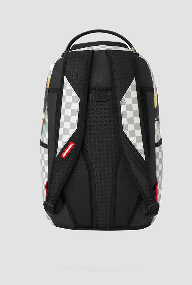 zaino checkered shark & flames unisex grigio-bianco