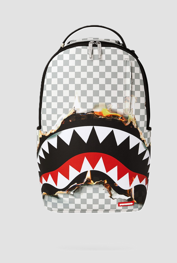 zaino checkered shark & flames unisex grigio-bianco