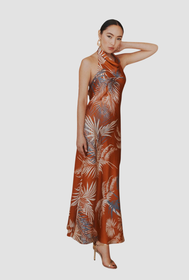 robe en soie avec imprimé femme rouille