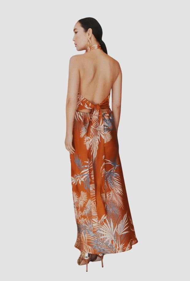 robe en soie avec imprimé femme rouille