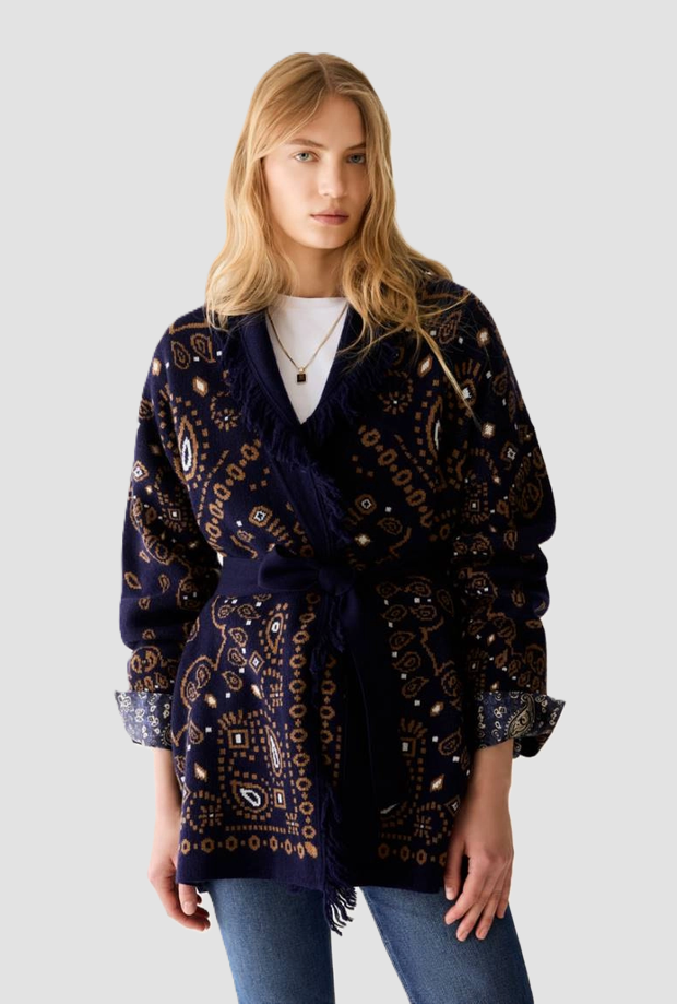 cardigan en lana mezclada mujer azul