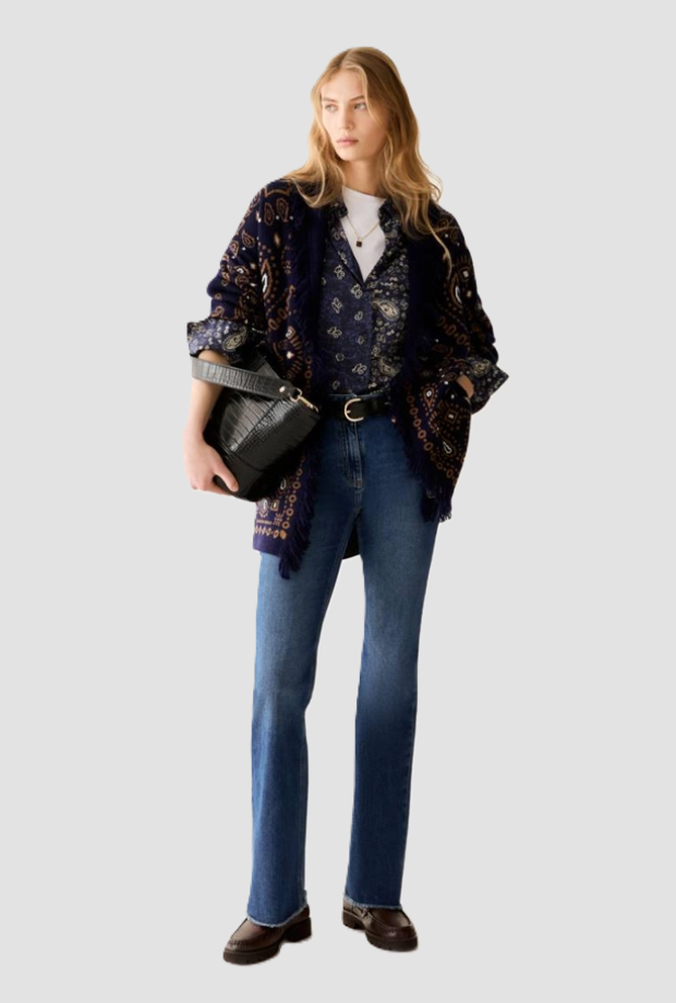 cardigan en lana mezclada mujer azul