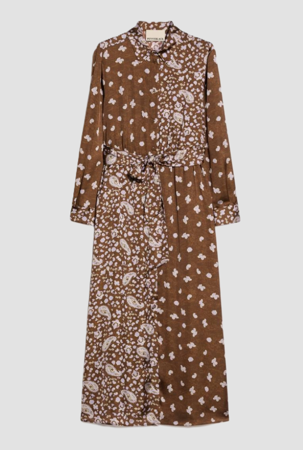 dress with print and belt woman tobacco