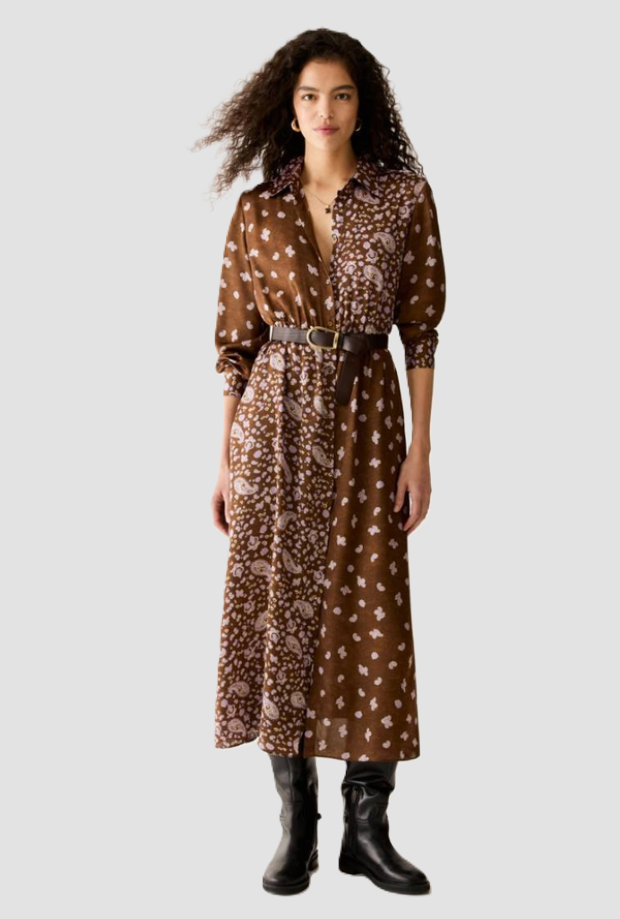 dress with print and belt woman tobacco