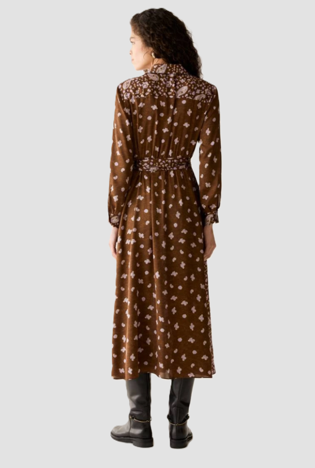dress with print and belt woman tobacco