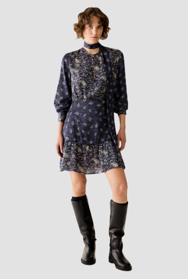 dress with print paisley woman blue