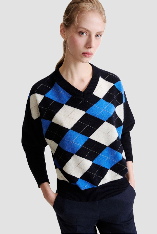 mesh with v-neck blue woman