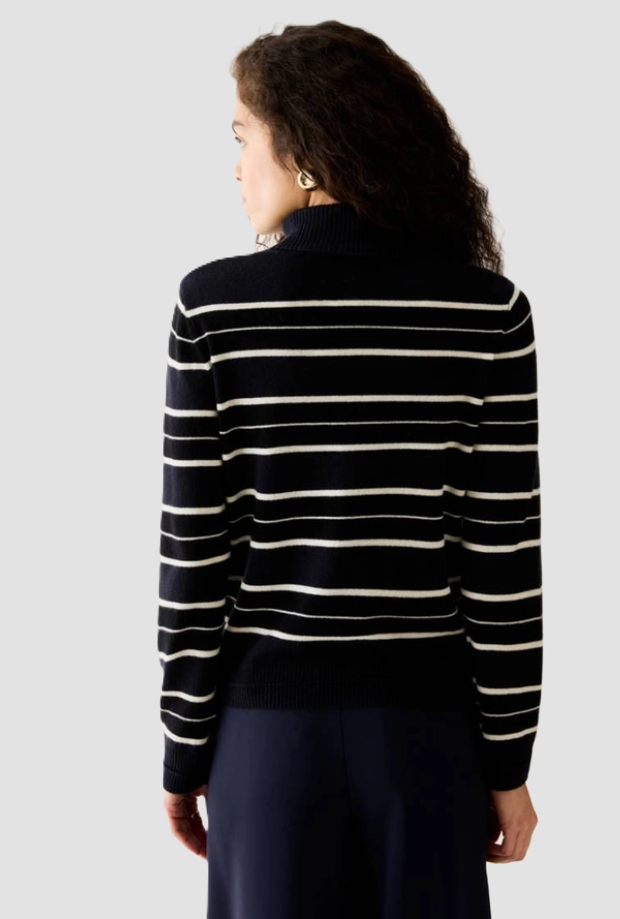 striped turtleneck woman navy blue