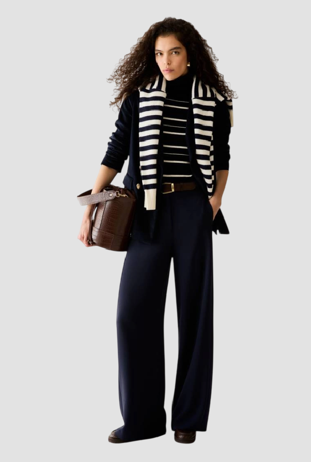 striped turtleneck woman navy blue