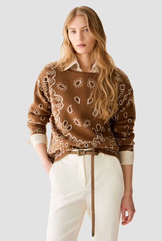 knit jacquard pattern paisley woman tobacco