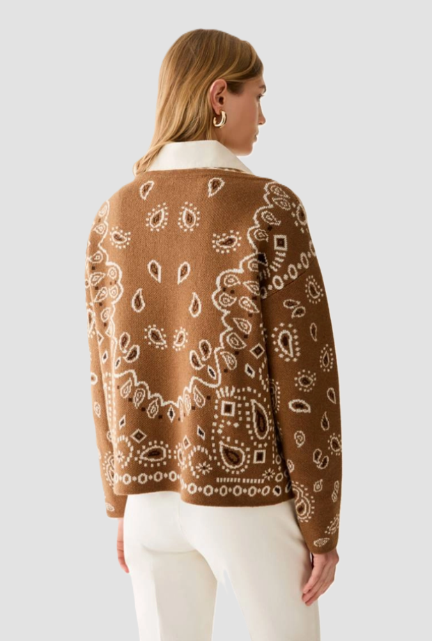 knit jacquard pattern paisley woman tobacco