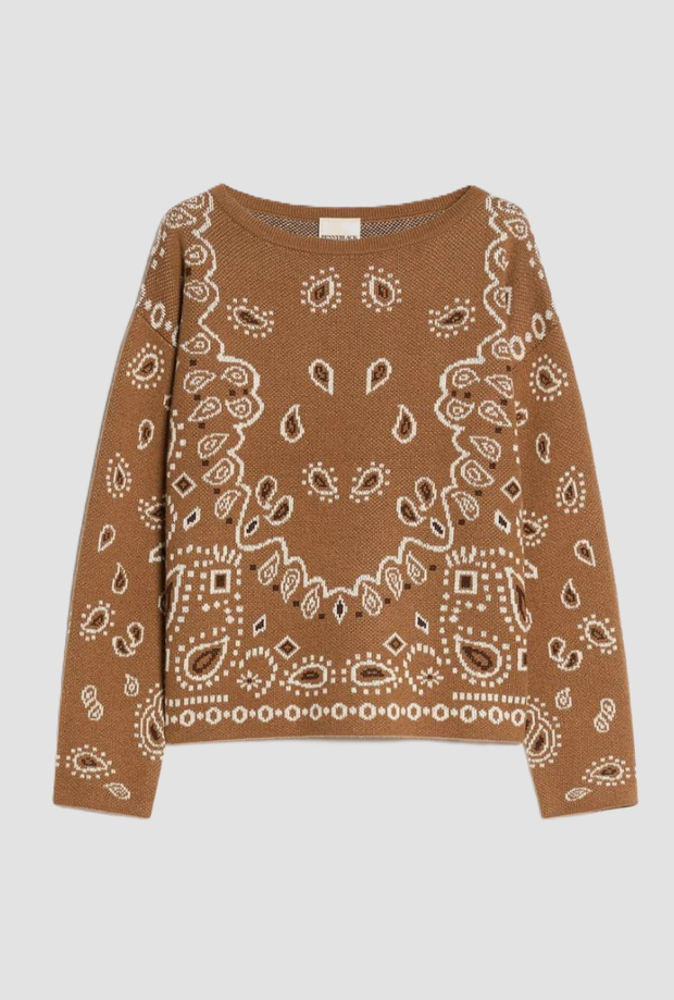 knit jacquard pattern paisley woman tobacco