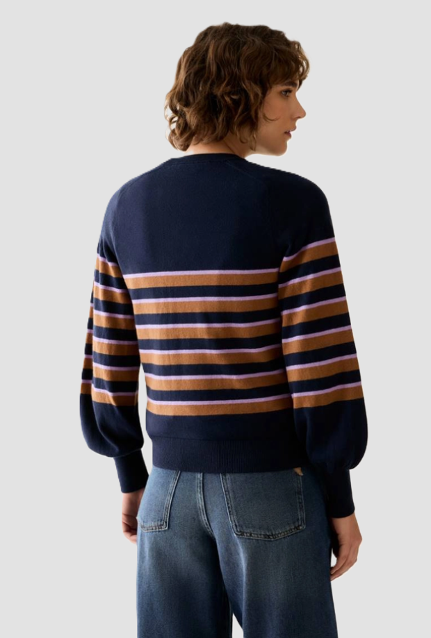 Mixed striped mesh cashmere woman blue