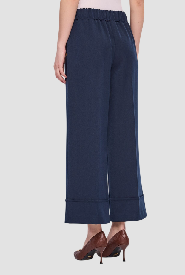 pantalones cropped con risvolto donna azul