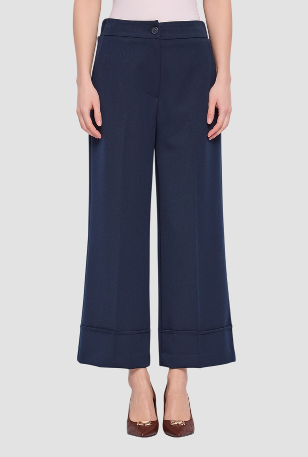 pantalones cropped con risvolto donna azul